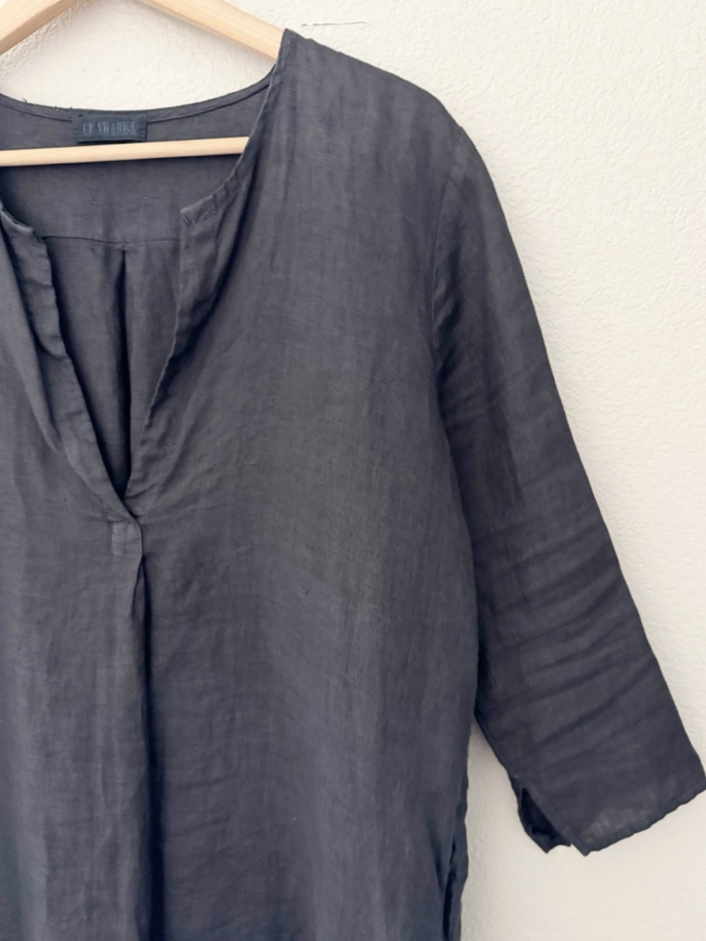 CP Shades Linen Tunic Dress Cover Up Med Black Drapey Casual Minimalist Boho - Picture 5 of 10